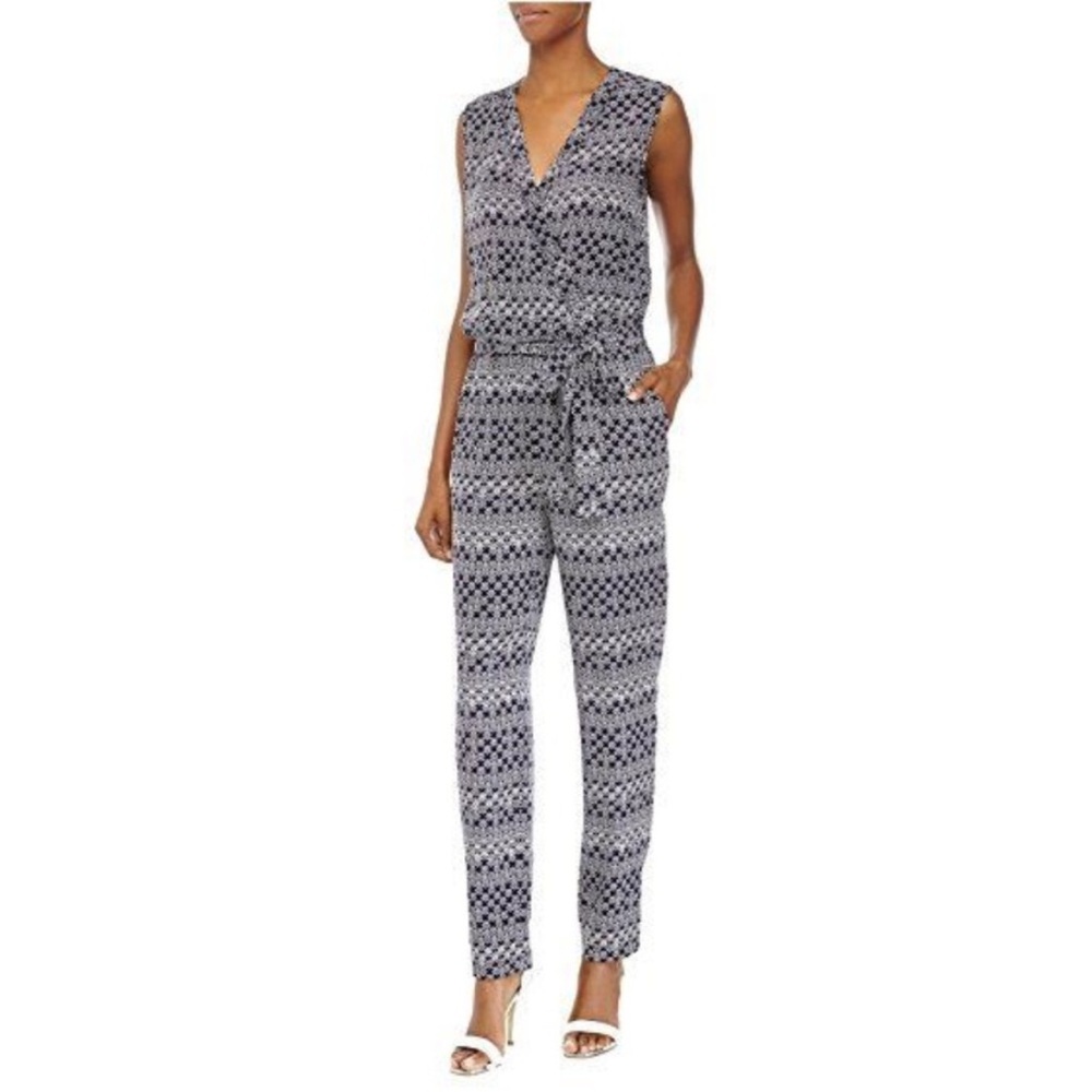 Diane Von Furstenberg Rawena Geometric Print Boho Chic Hippie Silk Jumpsuit